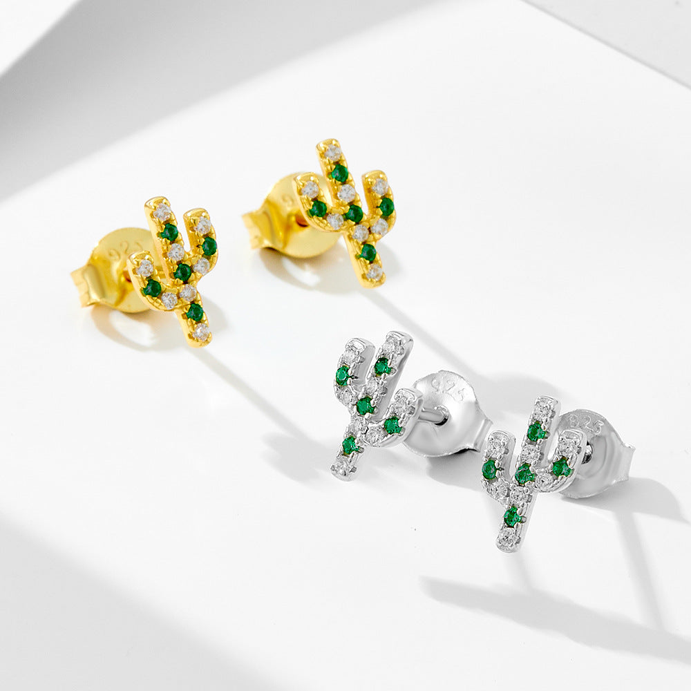 Cactus cubic zirconia green and transparent gemstone 925 sterling silver Earrings