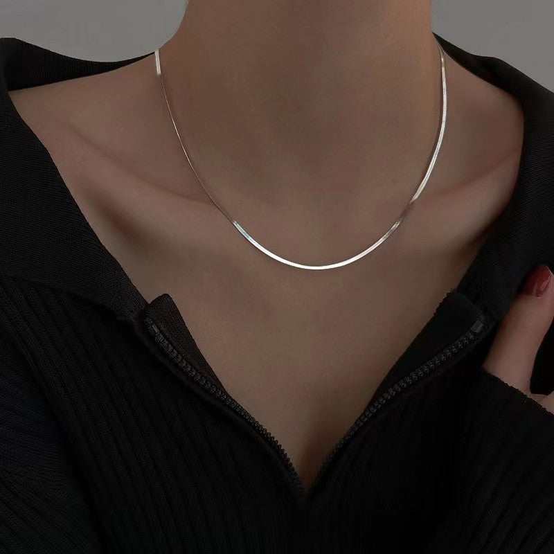 Minimalist Flat Snake Chain Necklace S925 Sterling Silver Blade Chain Choker Necklace