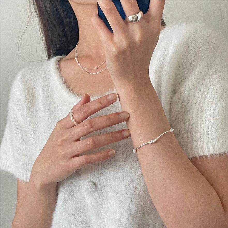 Simple Beads Lines Geometry 925 Sterling Silver Bracelet