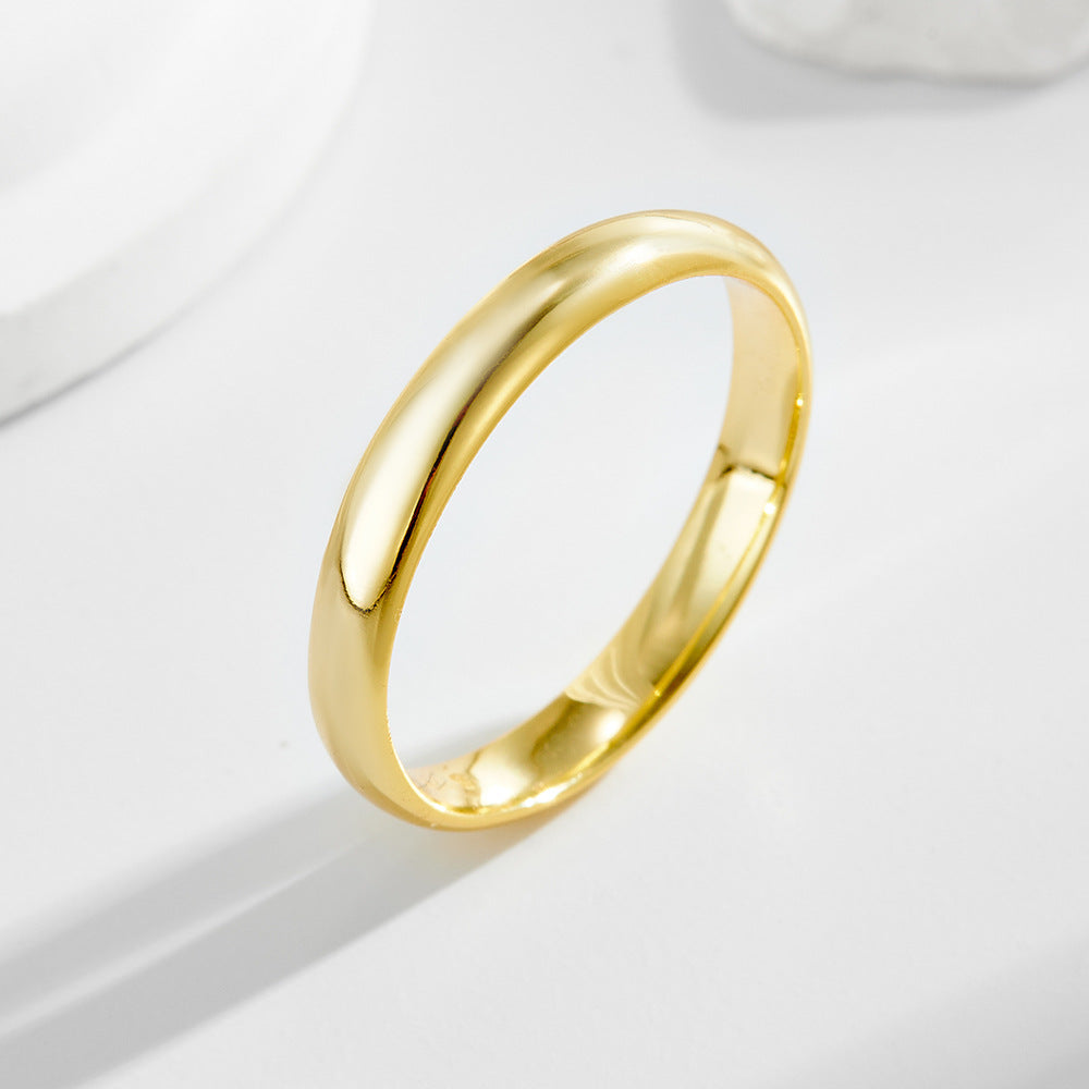 Women Fashion Smooth Finish Elegant Minimalist Geometric Design Yellow Gold Plated 925 Sterling Silver Band Ring