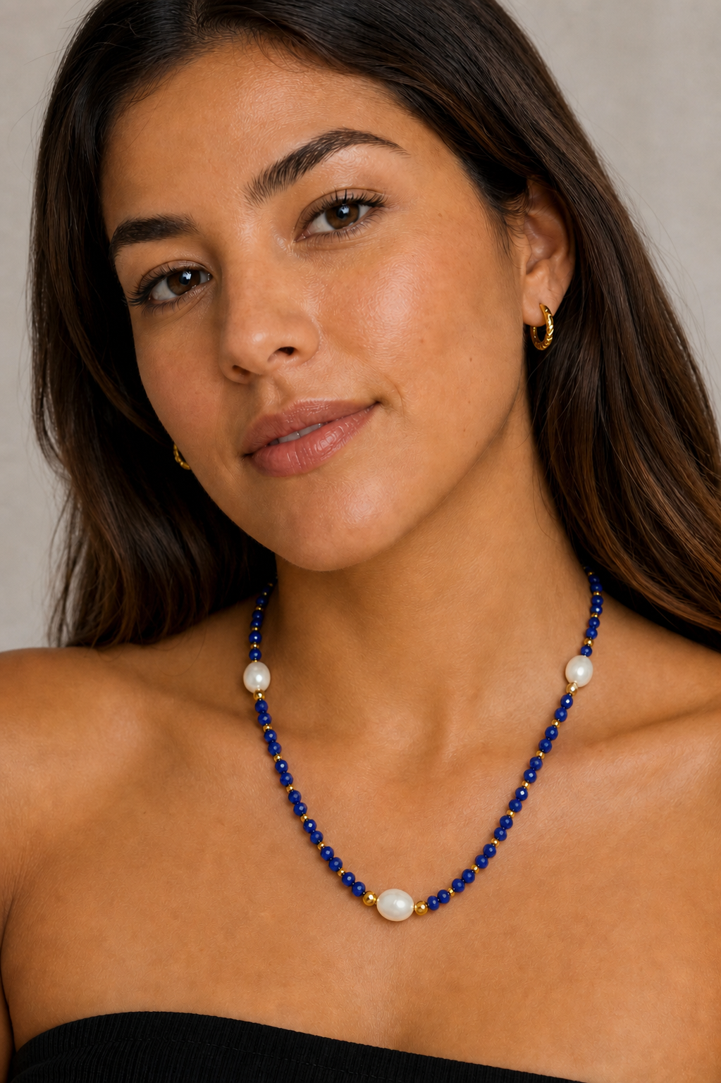 Elegant Royal Blue Faceted Agate Baroque Freshwater Pearl Beaded Adjustable 925 Sterling Silver Necklace