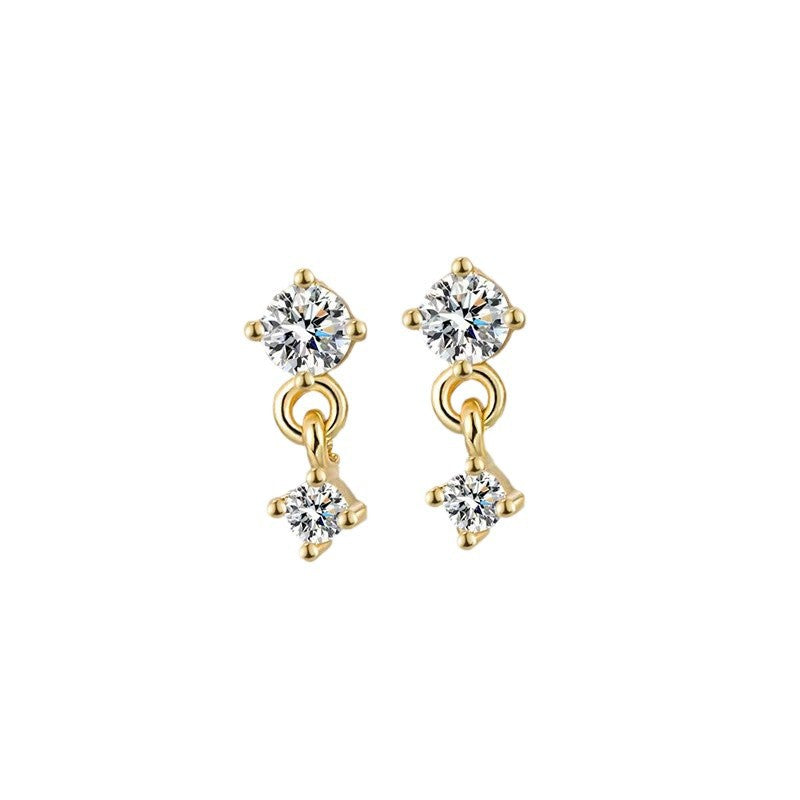 Simple Mini Round CZ 925 Sterling Silver Dangling Earrings