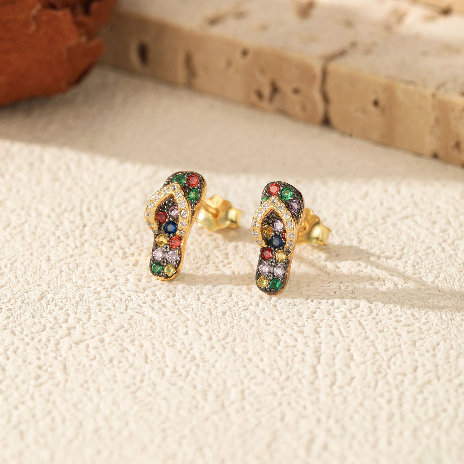 Colorful Skateboard Style Cubic Zirconia Gold Plated 925 Sterling Silver Earrings
