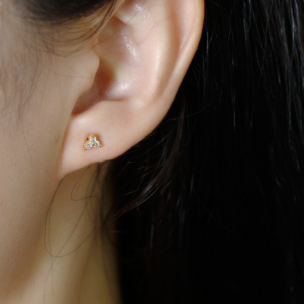 Geometric Triangle-Shaped Cubic Zirconia Flat Bottom 925 Sterling Silver Stud Earrings