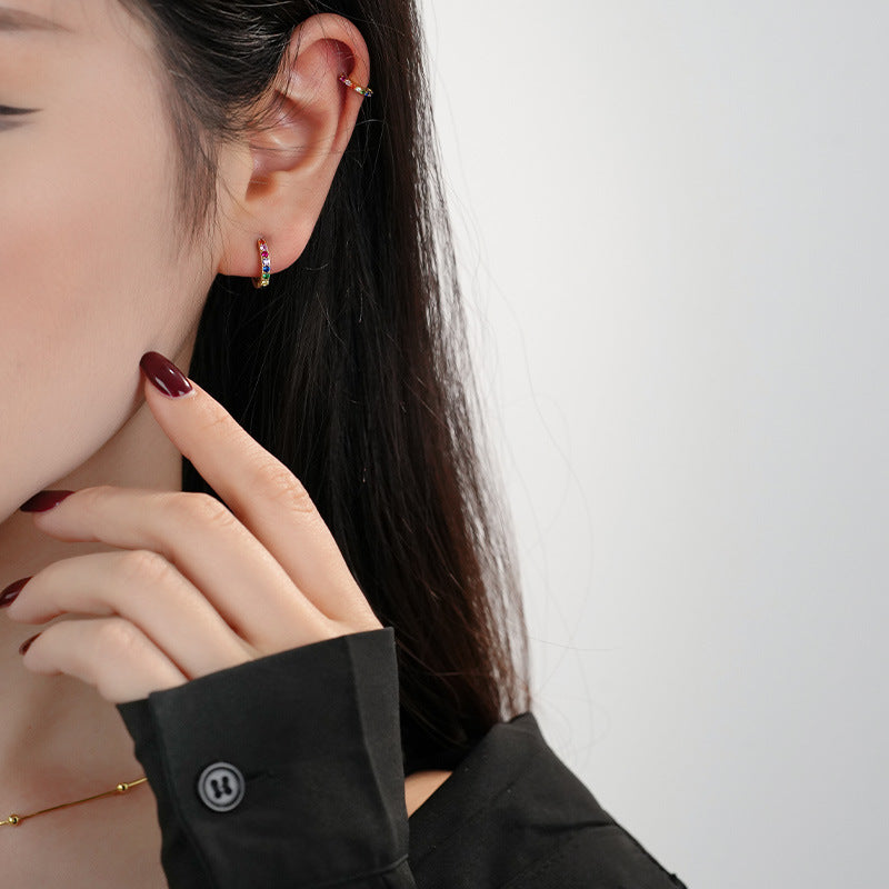 Fashion Colorful CZ 925 Sterling Silver Simple Hoop Earrings