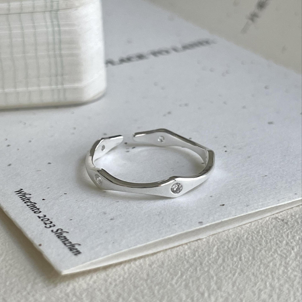 Casual Round CZ Irregular Bones 925 Sterling Silver Adjustable Ring