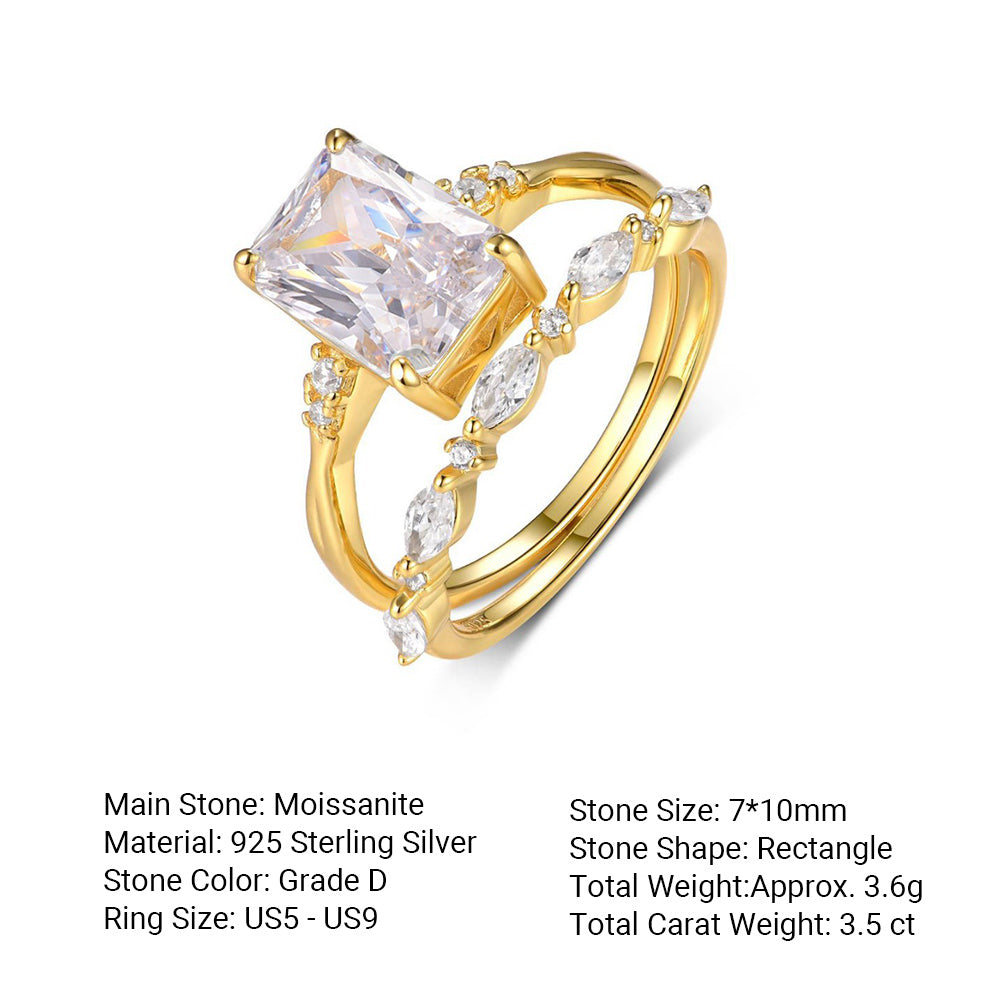 Minimalist Square Moissanite Set with 925 Sterling Silver Ring