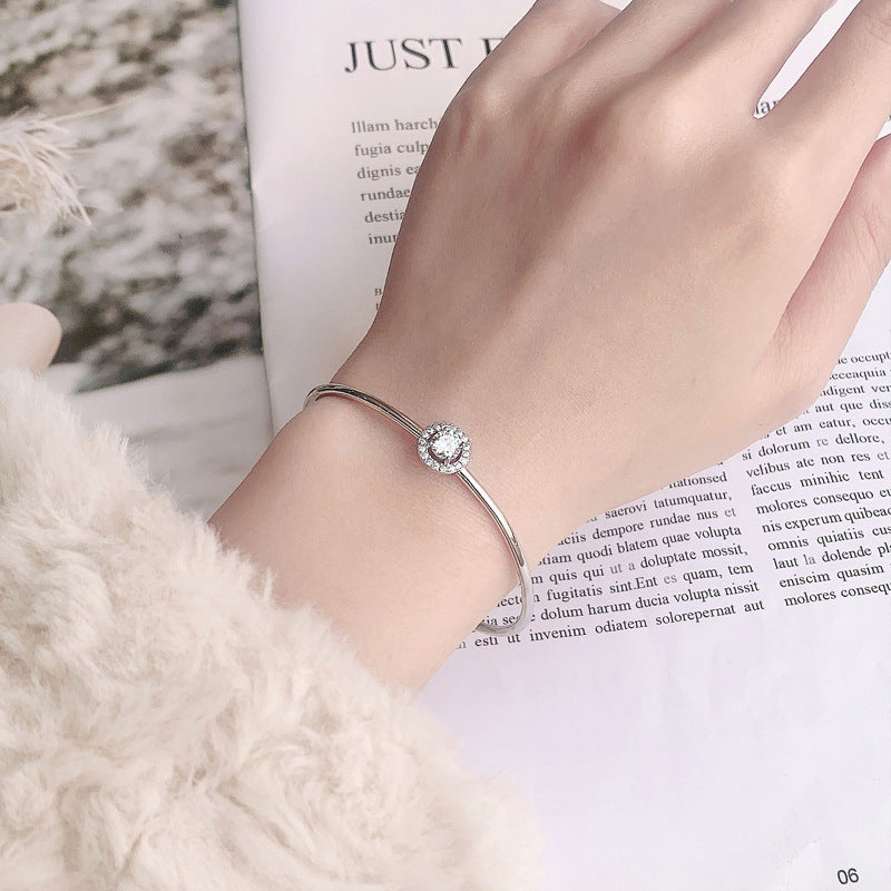 Fashion New Handmade Round Dancing CZ Solid 925 Sterling Silver Open Bangle