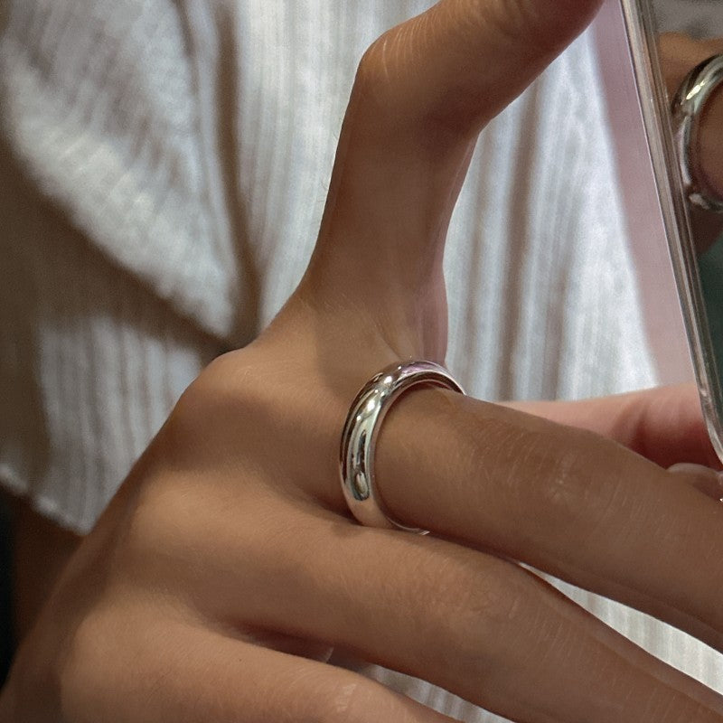 Polished Irregular Rounded Geometric Smooth Domed Band 925 Sterling Silver Ring