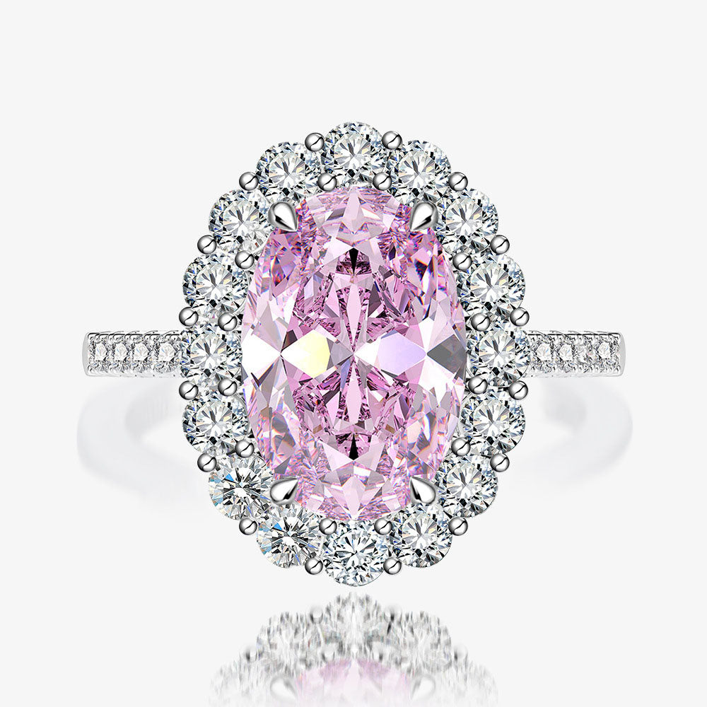 Women 5.6 Carats Oval Created High Carbon Diamond 925 Sterling Silver Ring