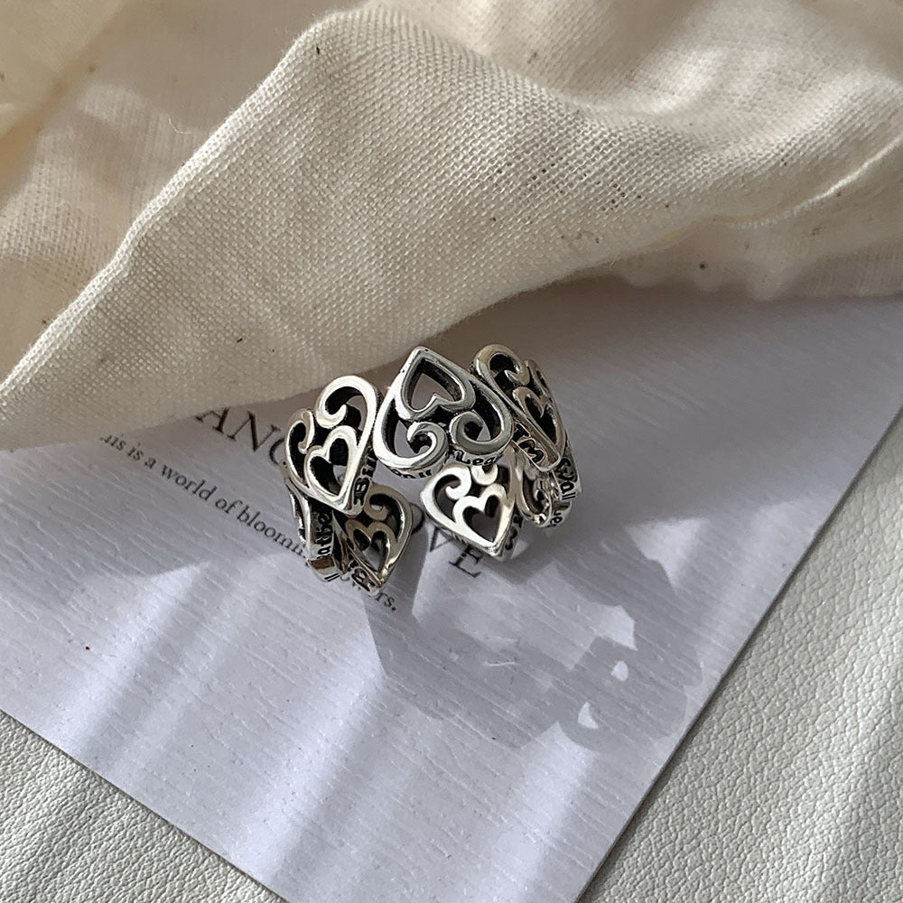 Vintage Heart Design 925 Sterling Silver Adjustable Ring