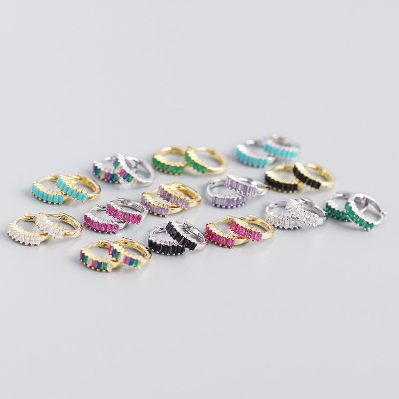 Geometric Colorful Cubic Zirconia S925 Sterling Silver Hoop Earrings for Women Fashion Party Elegant Jewelry Gift