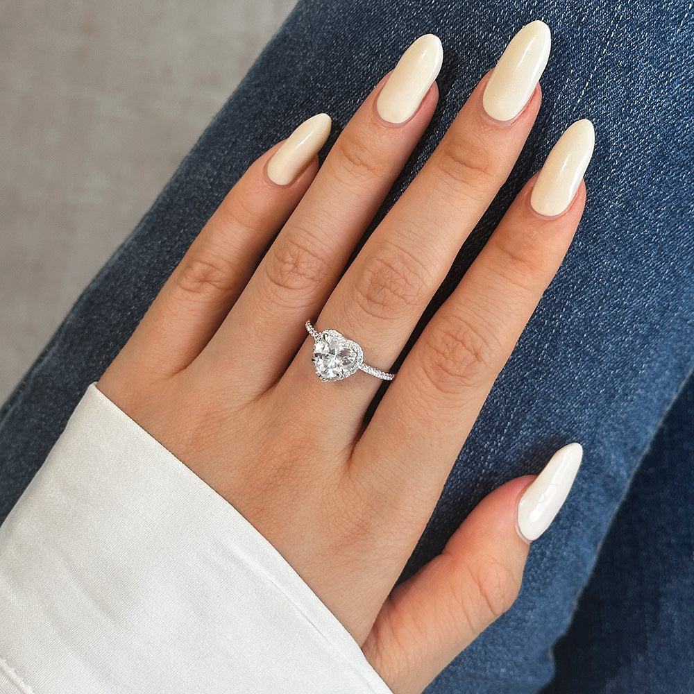 Bridesmaid Micro Setting CZ Border Heart Cubic Zirconia 925 Sterling Silver Adjustable Ring