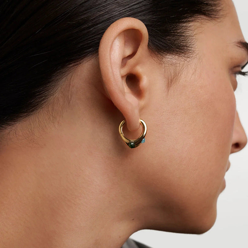 Modern Fashion Commuter Jewelry Irregular Geometric Cubic Zirconia 925 Sterling Silver Hoop Earrings
