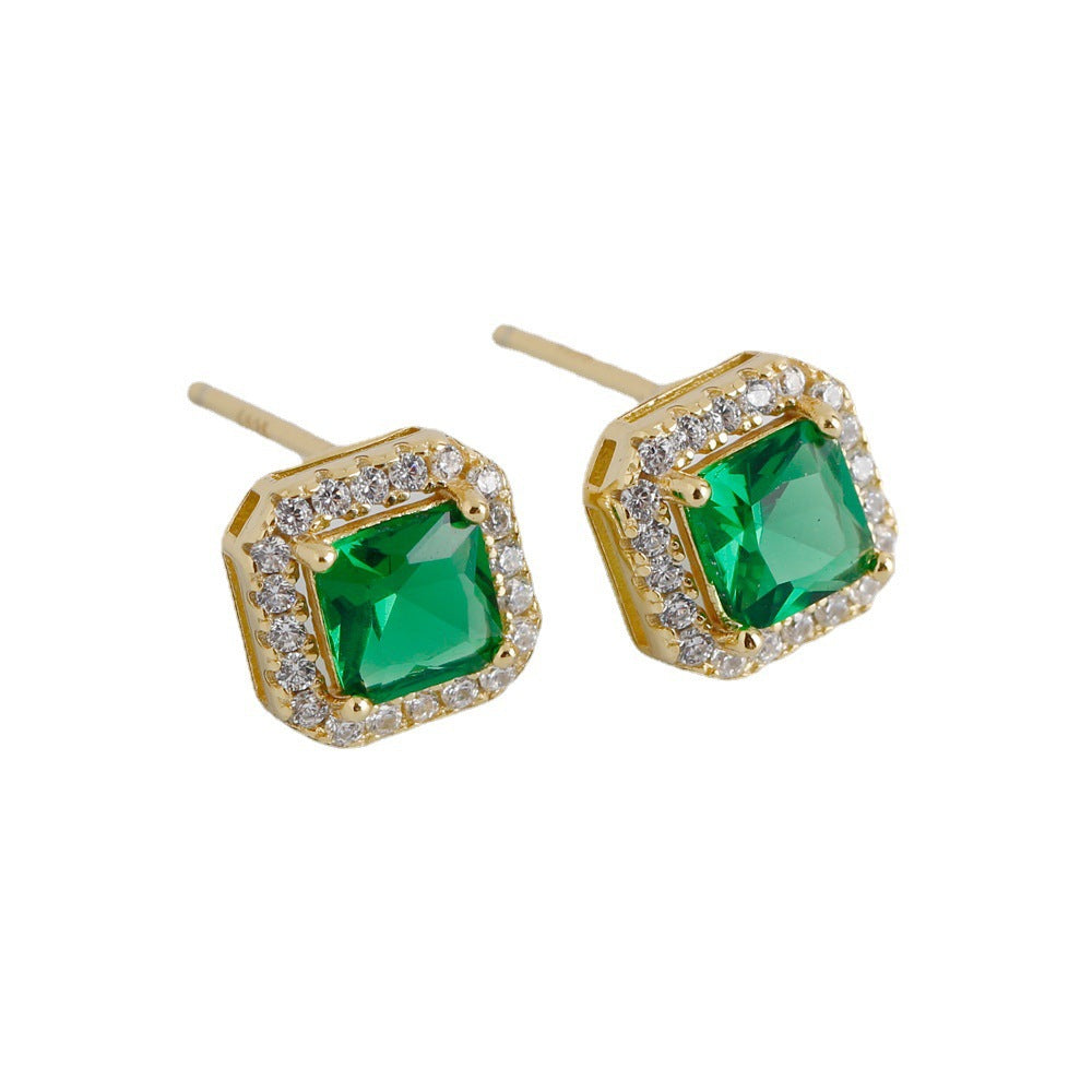 Geometric Square Zirconia 925 Sterling Silver Stud Earrings