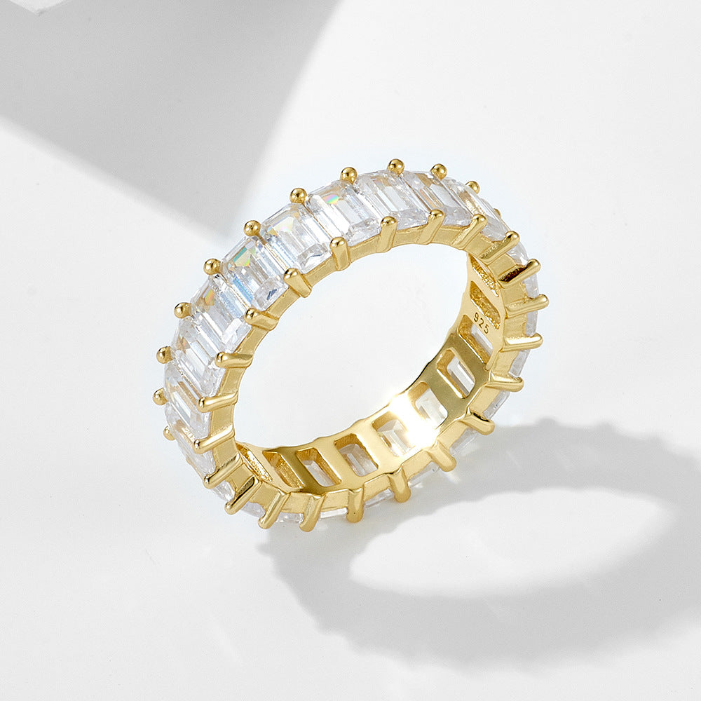 Modern Geometry Micro Setting Baguette Rectangle CZ 925 Sterling Silver Ring