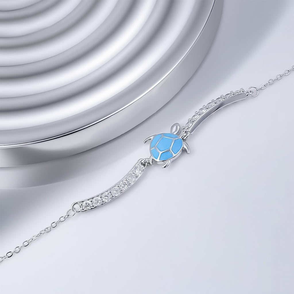 Blue sea turtle cubic zirconia cute animal 925 sterling silver chain Bracelet