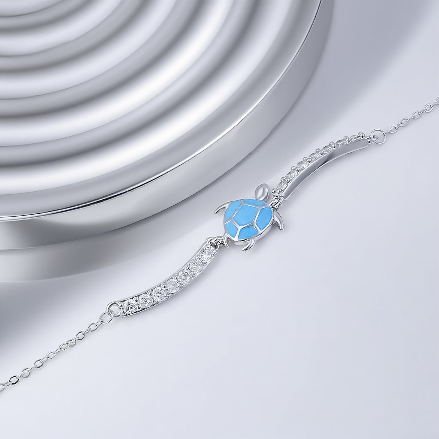 Blue sea turtle cubic zirconia cute animal 925 sterling silver chain Bracelet