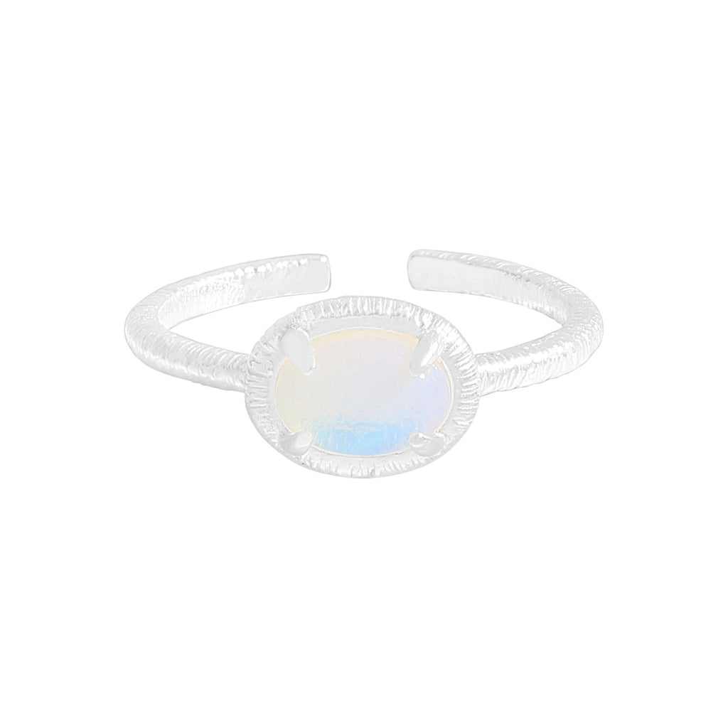 Causal Simple Oval Natural Opal 925 Sterling Silver Adjustable Ring