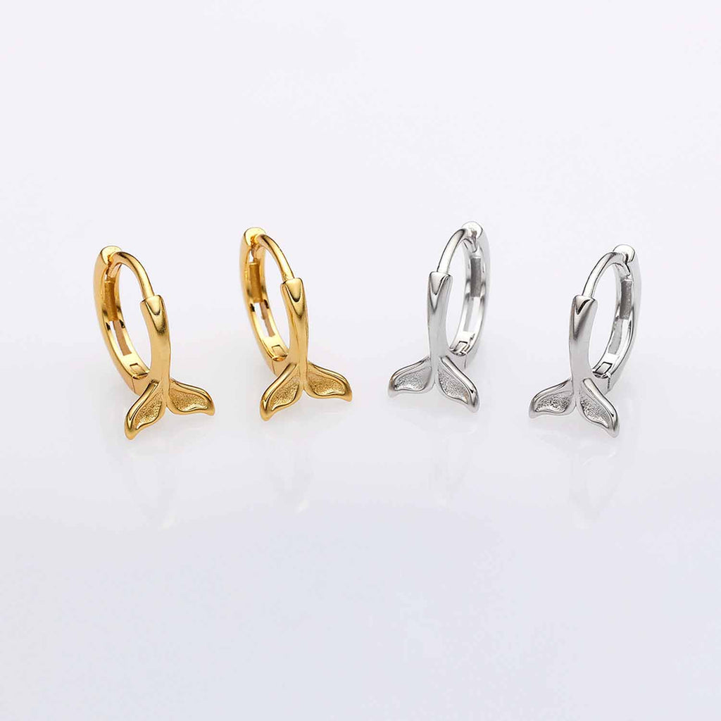 Beautiful Mermaid Fish Tail 925 Sterling Silver Hoop Earrings