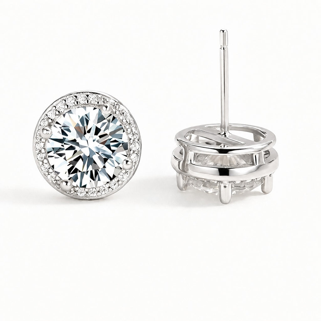 Mossanite Halo 925 Sterling Silver Round Geometric Stud Earrings