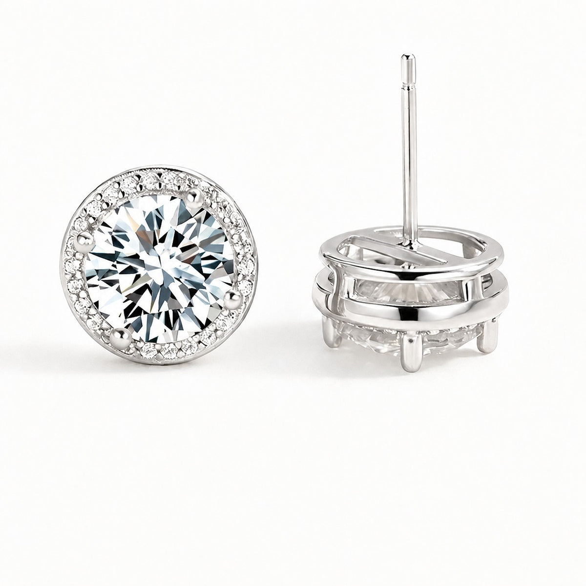 Mossanite Halo 925 Sterling Silver Round Geometric Stud Earrings