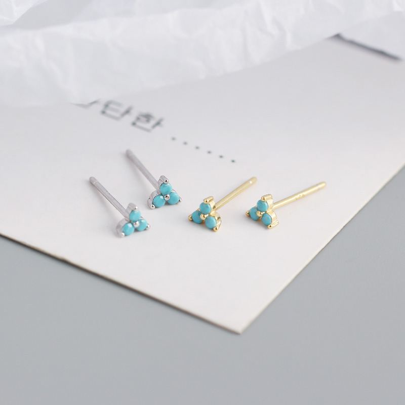 Cute Mini CZ Lucky Three Leaf Clover 925 Sterling Silver Stud Earrings