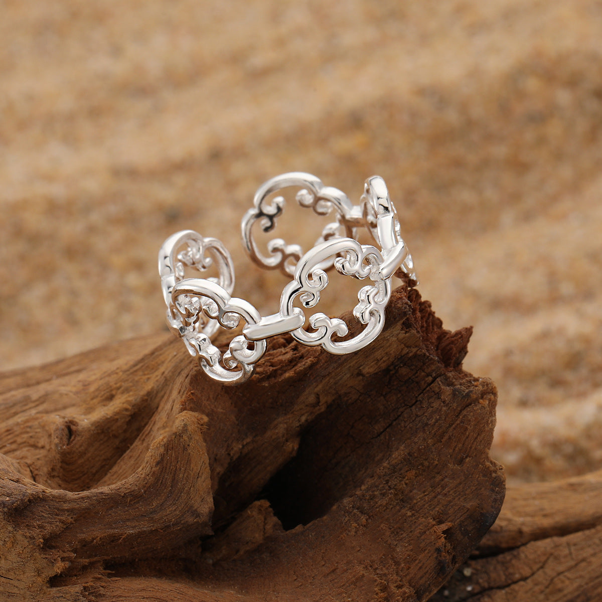 Fine Jewelry Gift Geometric Chinese Knot Cloud Pattern Adjustable 925 Sterling Silver Ring