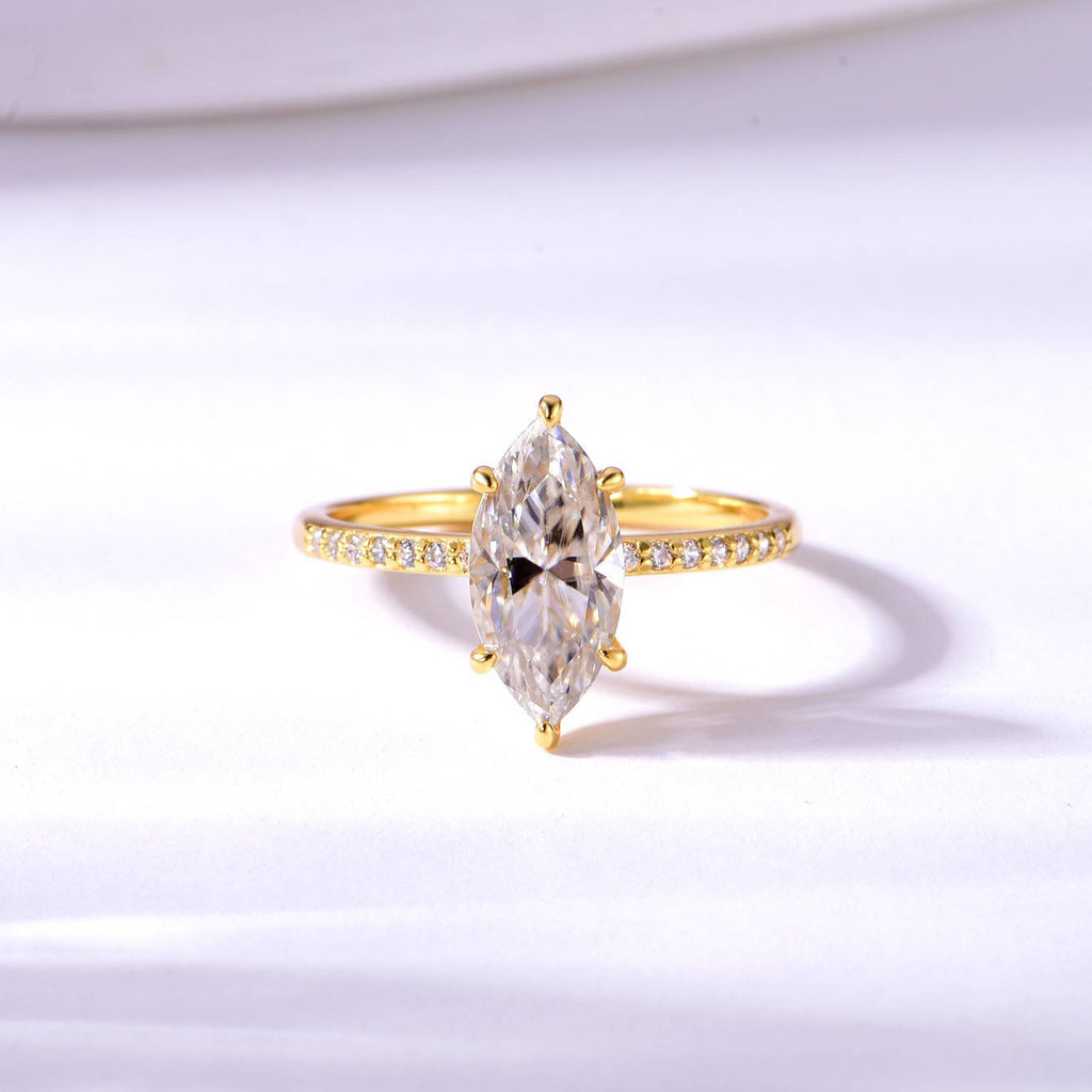 Geometric Ring with Horse Eye Shaped Moissanite 925 Sterling Silver Ring