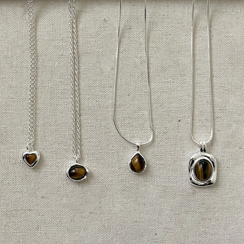 Modern Natural Amber Waterdrop Heart Oval 925 Sterling Silver Necklace