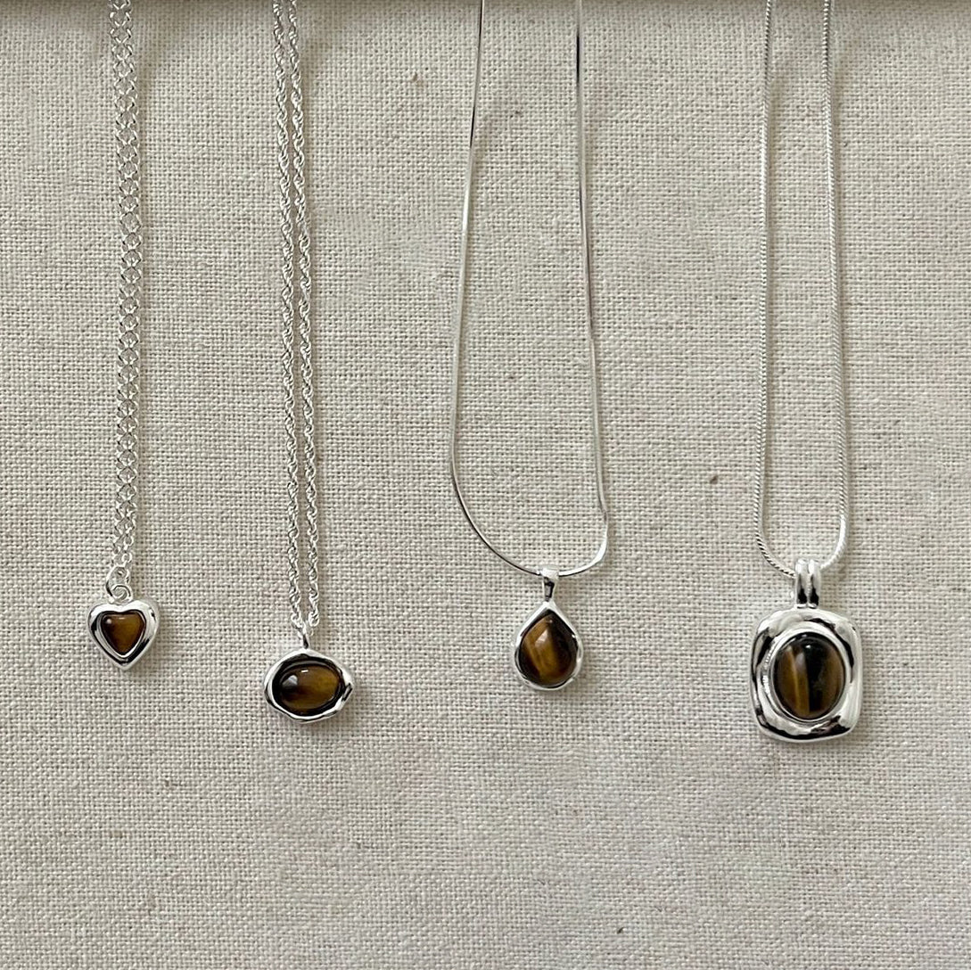 Modern Natural Amber Waterdrop Heart Oval 925 Sterling Silver Necklace
