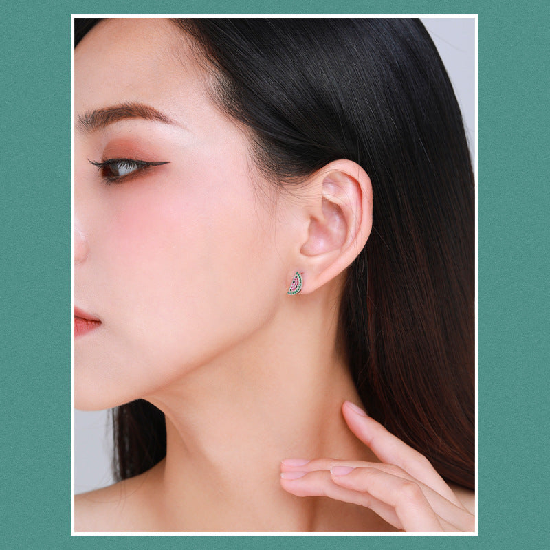 Cubic Zirconia Tropical Pattern 925 Sterling Silver Style Pomegranate-Shaped Palm Tree Pineapple Leaf Pattern Earring ( Single )