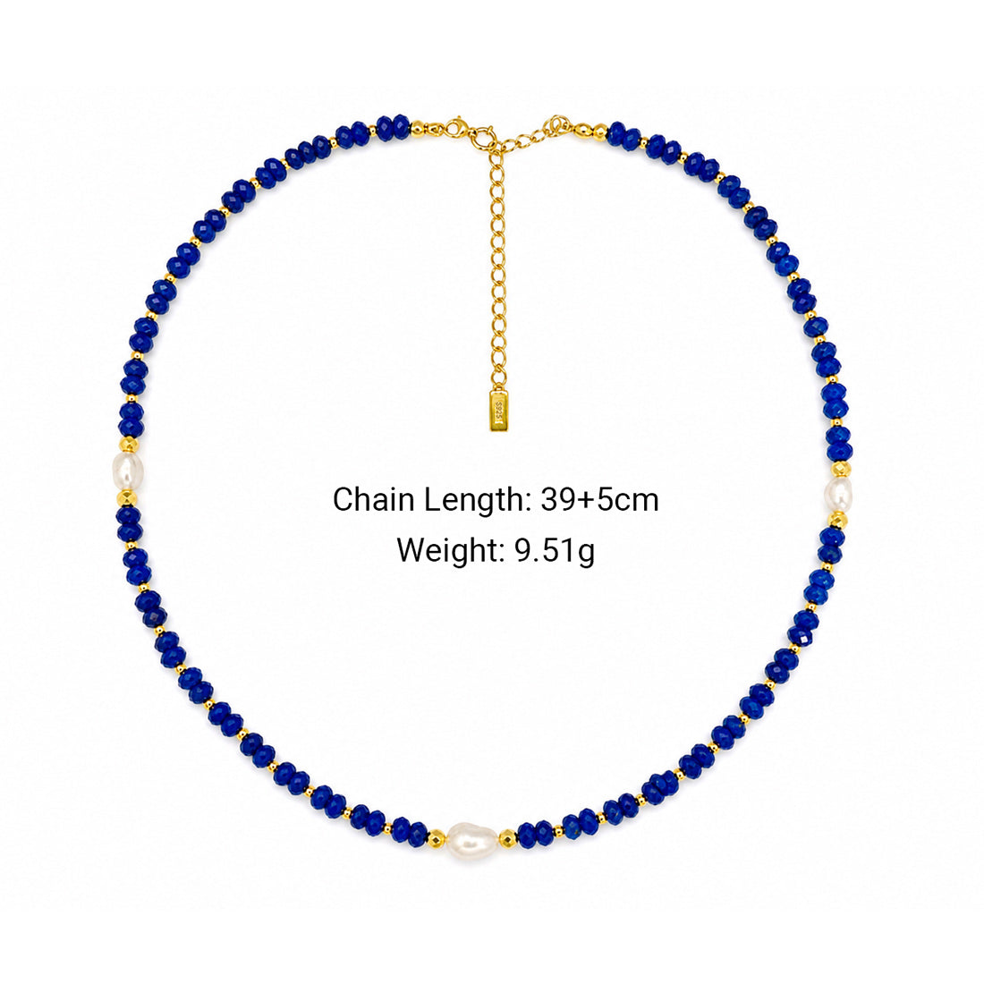 Elegant Royal Blue Faceted Agate Baroque Freshwater Pearl Beaded Adjustable 925 Sterling Silver Necklace