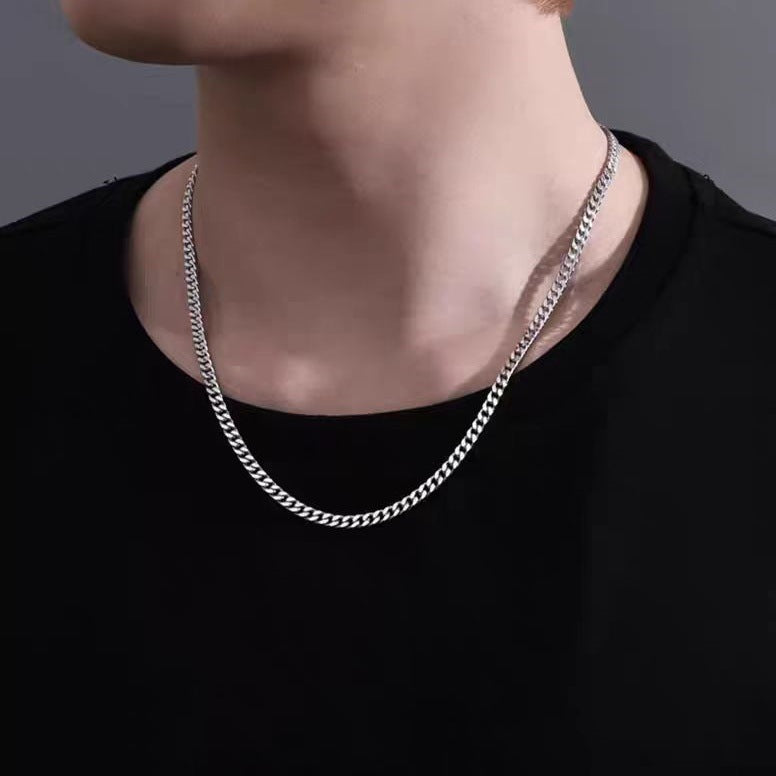 Geometric Side Link Collarbone Chain 925 Sterling Silver Cuban Chain Necklace