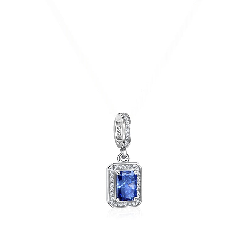 Rectangular Geometric Birthstone 925 Sterling Silver Pendant with Cubic Zirconia Accents for Women Fashion Elegant Jewelry