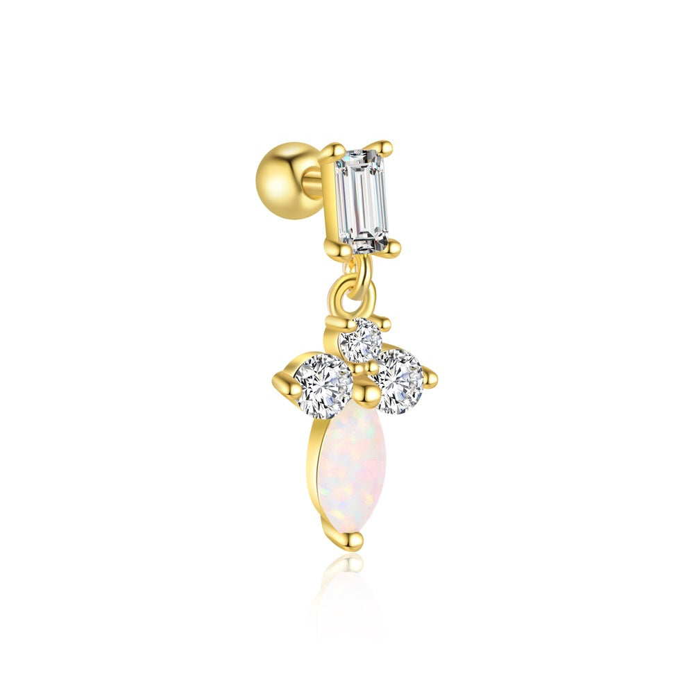 Beautiful Shining CZ Created Oval Opal 925 Sterling Silver Stud Dangling Earring
