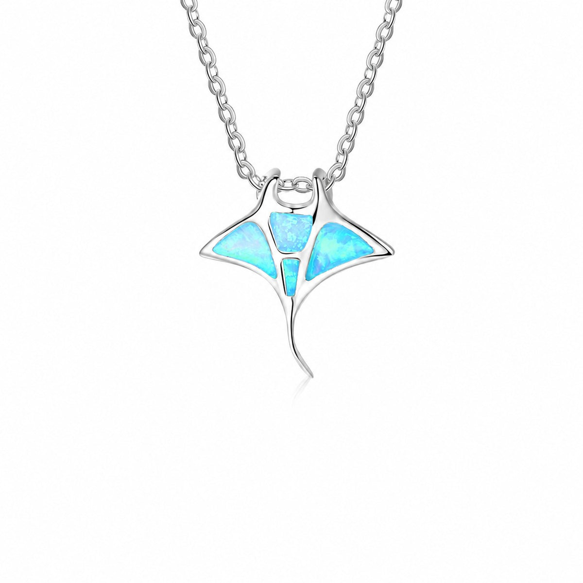 Blue Synthetic Opal Shark Animal Pendant on a 925 Sterling Silver Necklace