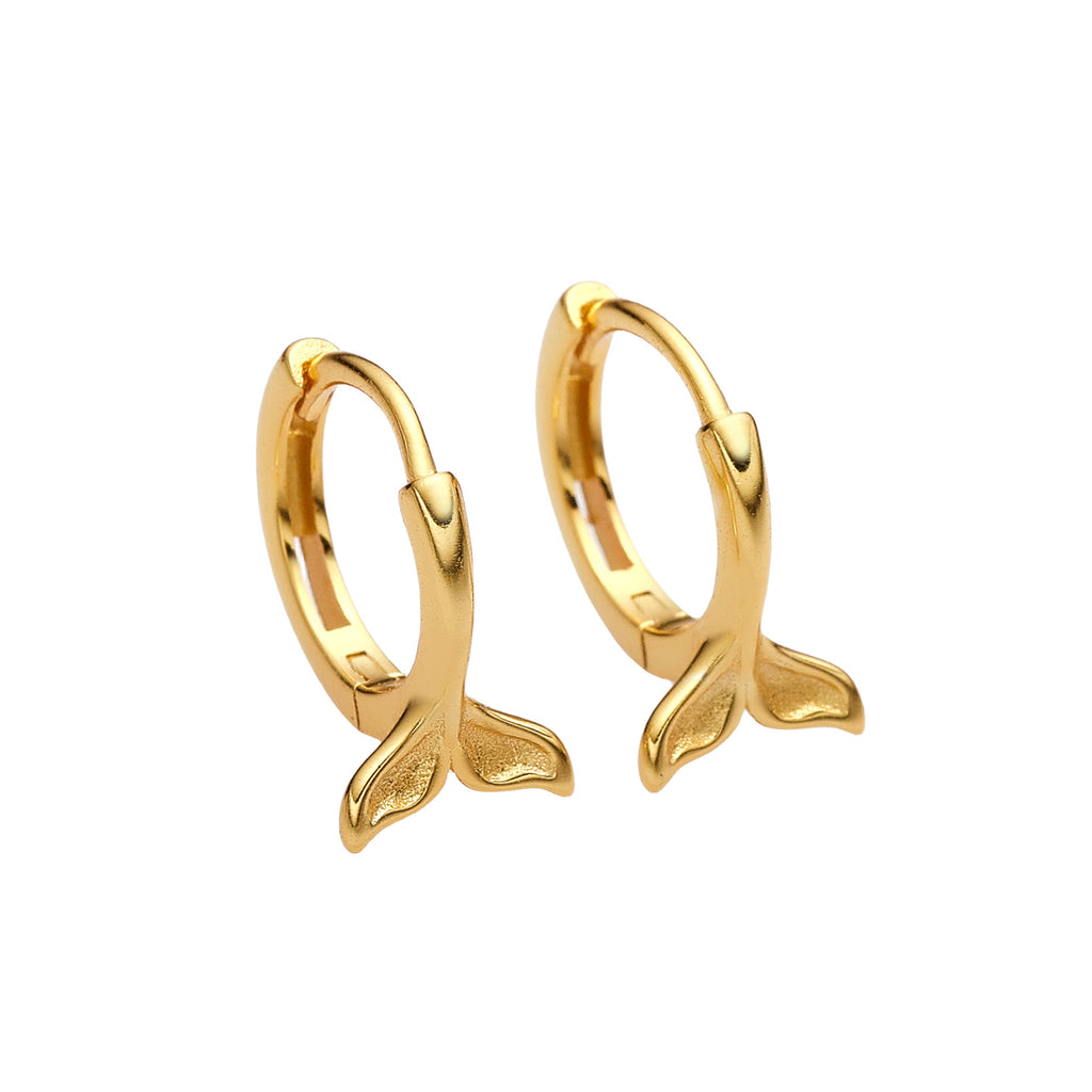 Beautiful Mermaid Fish Tail 925 Sterling Silver Hoop Earrings