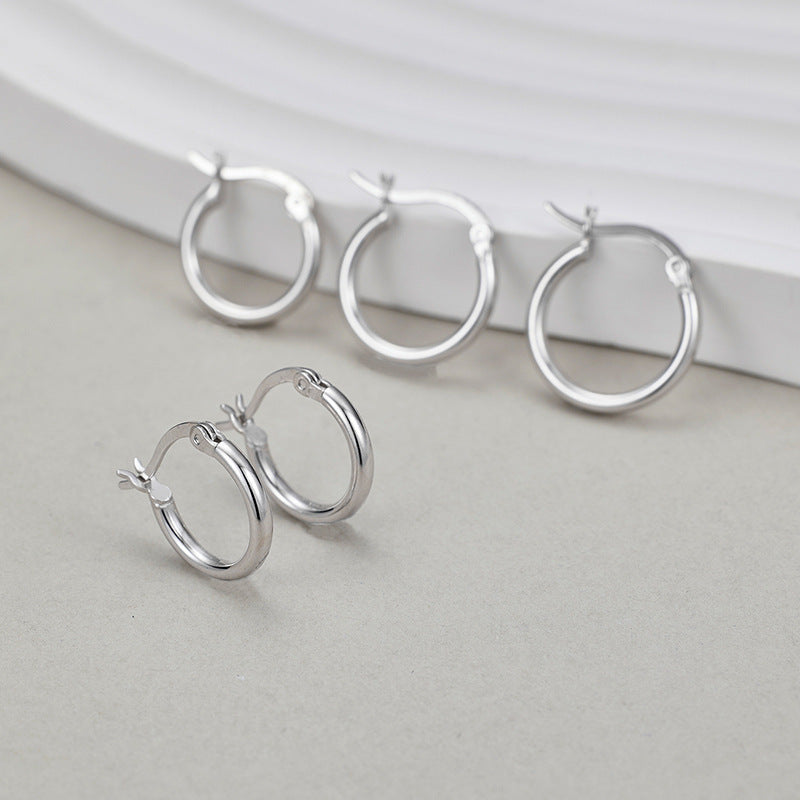 Elegant Geometric S925 Sterling Silver Minimalist Round Silver Hoop Earrings