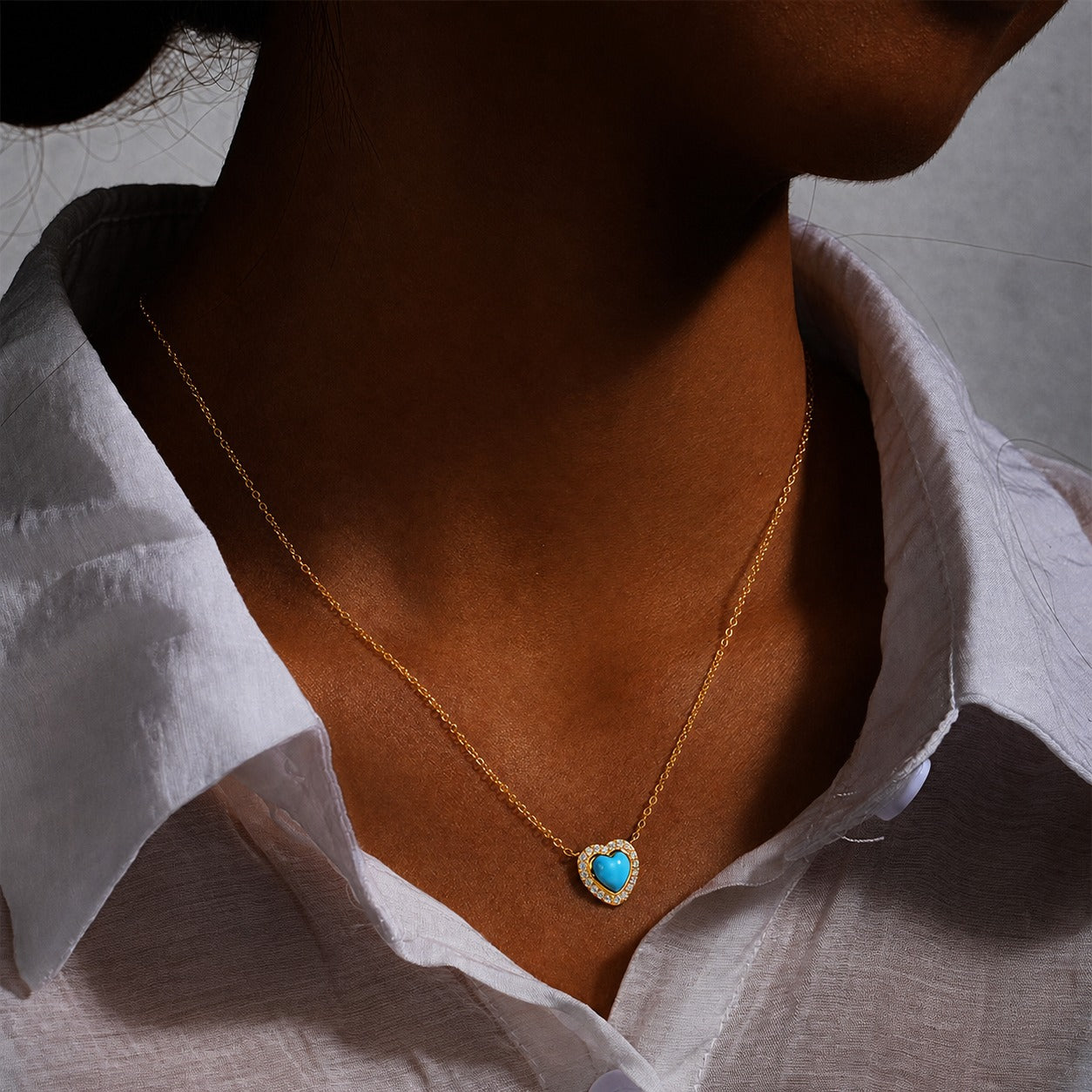 Heart Shaped Turquoise Cubic Zirconia  925 Sterling Silver Necklace