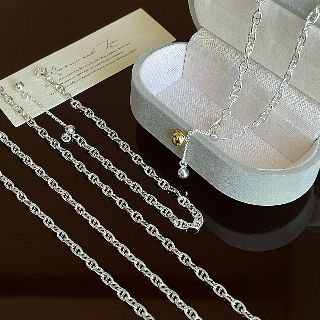 925 Sterling Silver Geometric Pig Nose Adjustable Sliding Chain Bracelet
