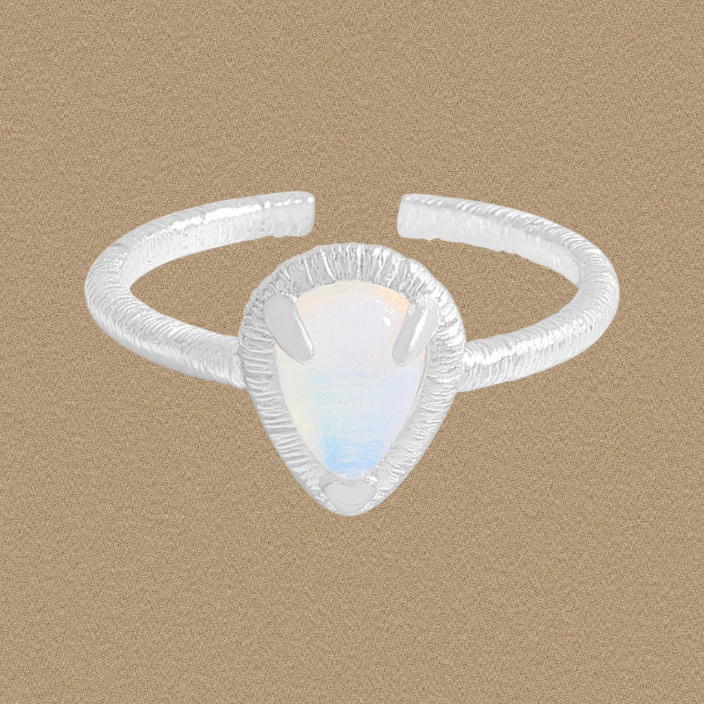 Lady Waterdrop Natural Opal 925 Sterling Silver Adjustable Ring