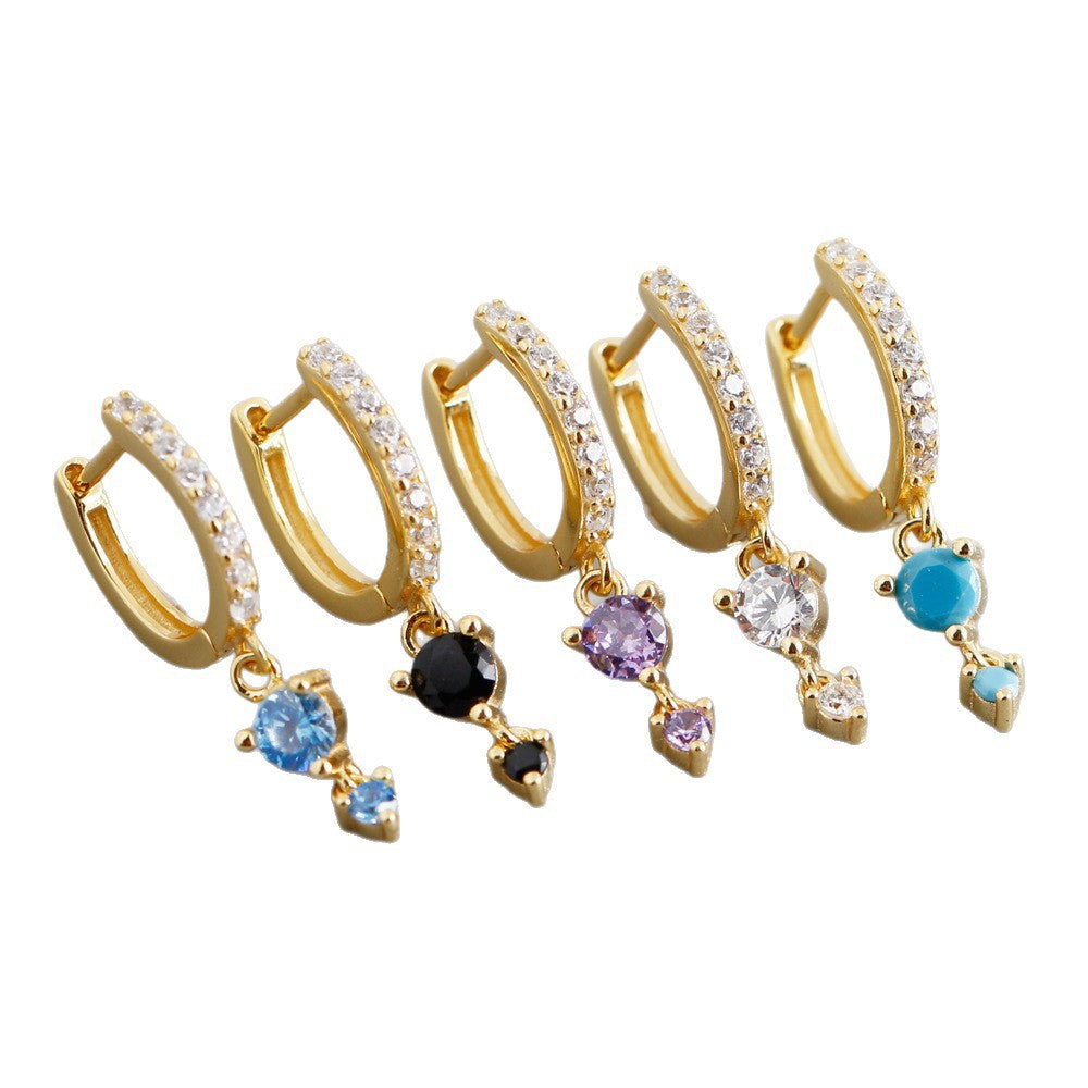 Round Geometric Colorful Zirconia 925 Sterling Silver Hoop Earrings