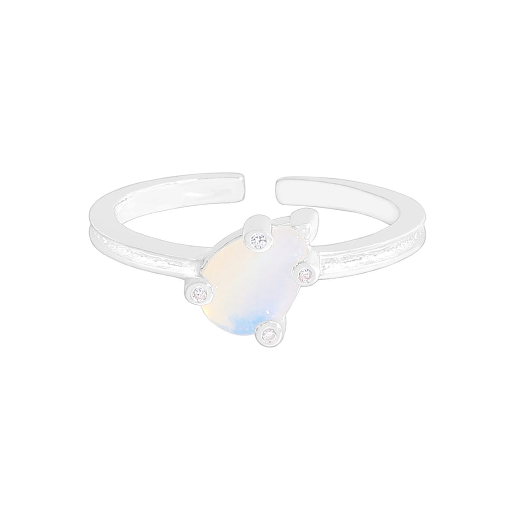 Lady Elegant CZ Claws Waterdrop Natural Opal 925 Sterling Silver Adjustable Ring