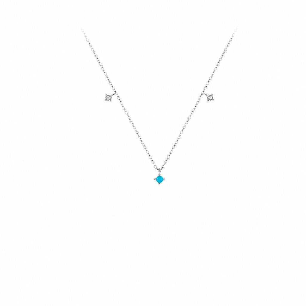 Geometric Pattern Turquoise And Cubic Zirconia 925 Silver Necklace