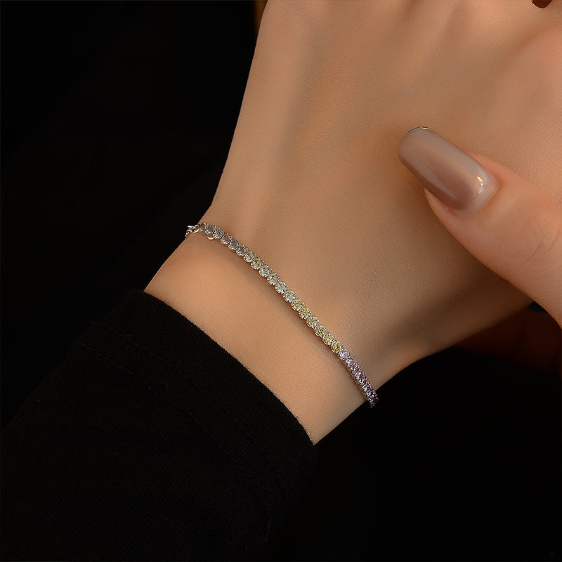 Rainbow Colorful Geometric Design Cubic Zirconia Adjustable Bracelet for Women Fashion S925 Sterling Silver 2025 New Luxury Gift Party Jewelry