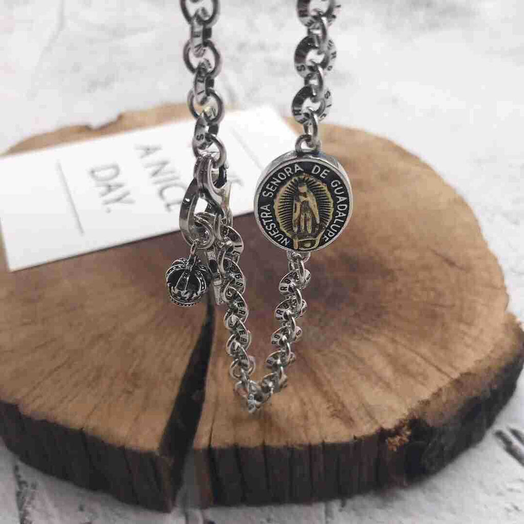 Men's Vantage Coin Cross Crown 925 Sterling Silver Curb Bracelet
