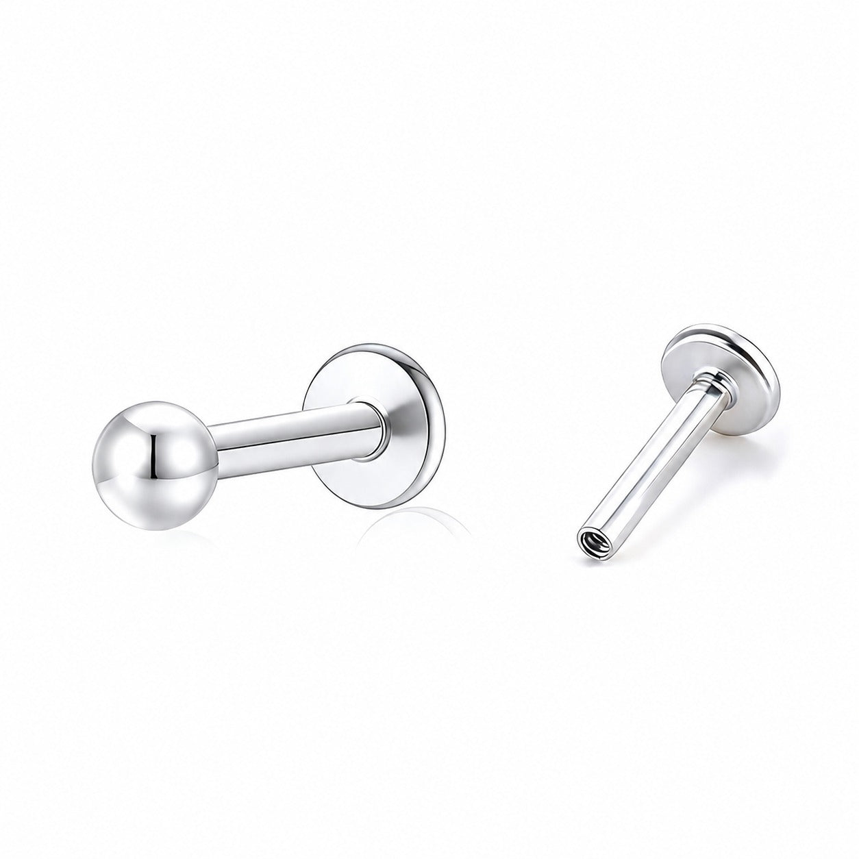 Minimalist Round Ball Flat Back Ear Stud 925 Sterling Silver Internal Thread Cartilage Piercing Earrings (Single)
