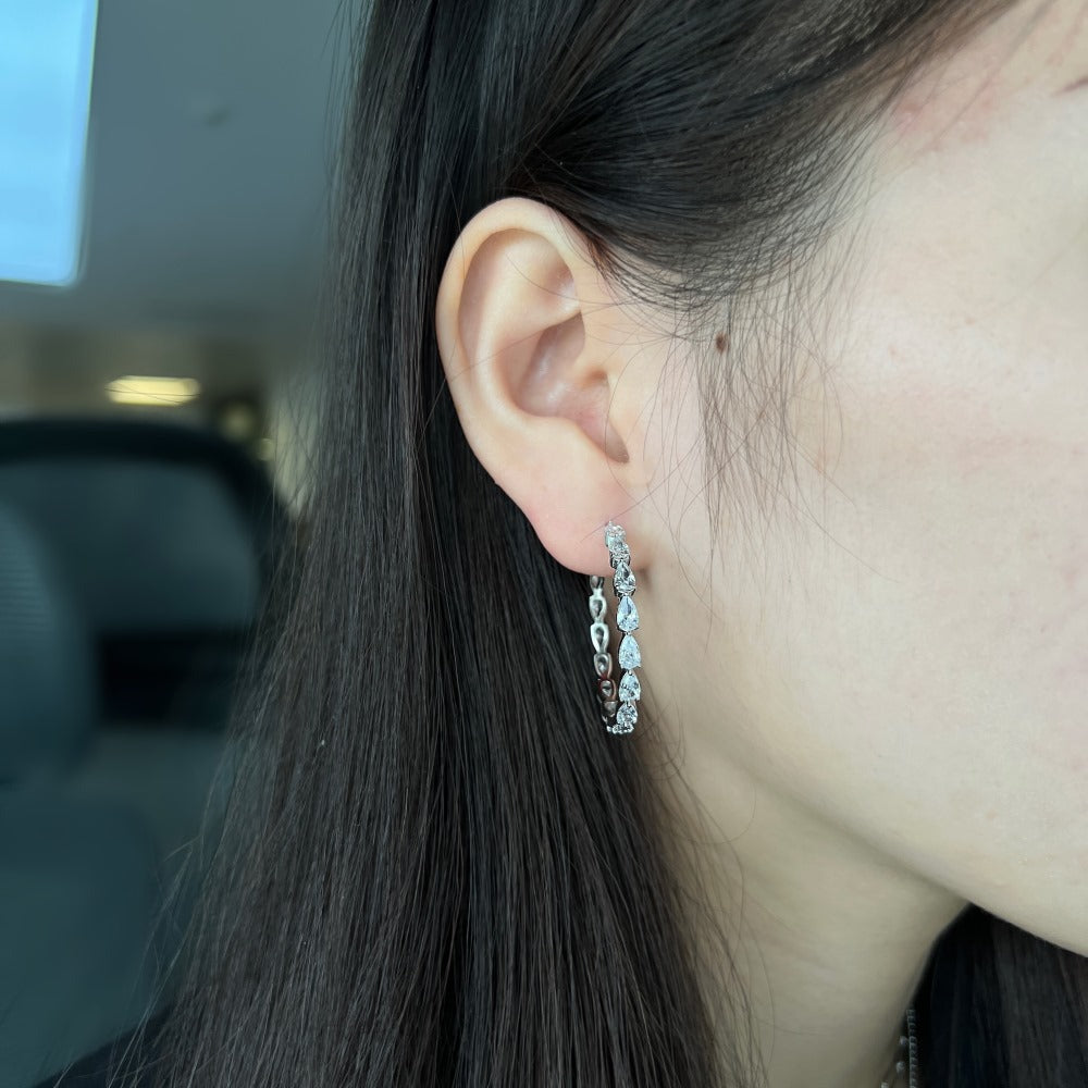 Holiday Waterdrop CZ 925 Sterling Silver Hoop Earrings