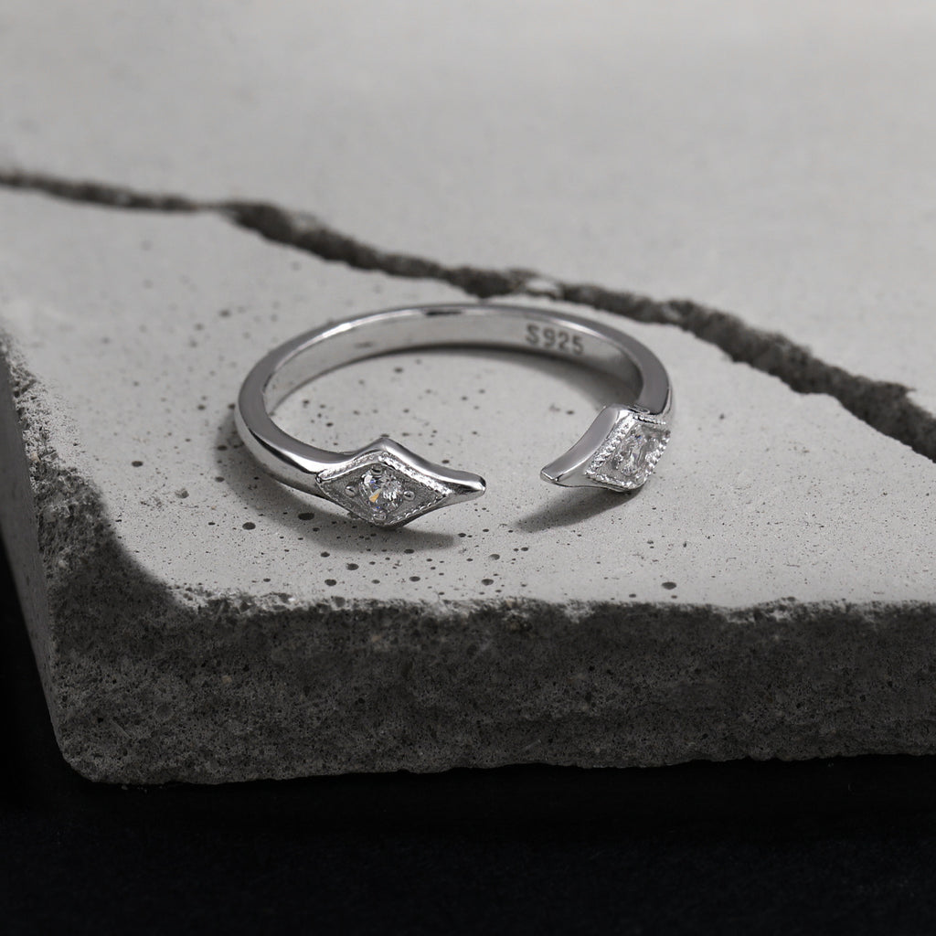 Minimalist Modern Elegant Fashion Clear Cubic Zirconia 925 Sterling Silver Adjustable Open Ring